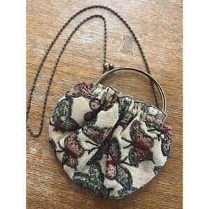 Vintage Beaded Butterfly Tapestry Purse W/Kiss Lock Clasp Handle Or Chain Strap
